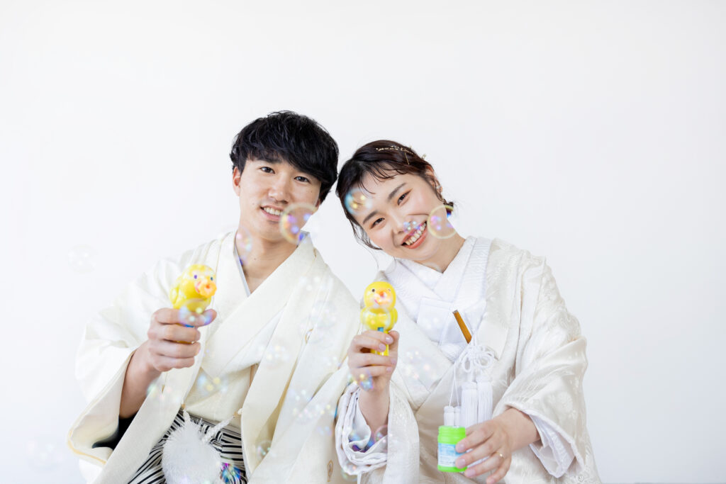 シャボン玉と和装フォト