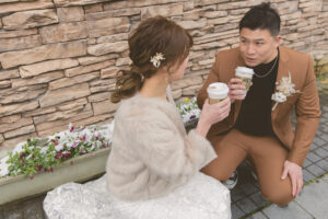 冬のロケーションフォトウェディングで富山の総曲輪で撮影した前撮り写真