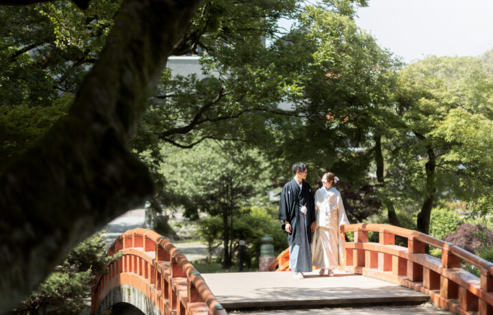 富山でフォトウェディング和装で楽しむ城址公園ロケ