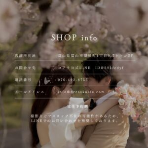 富山コアラのフォトウェディングで新しいプランのショップインフォ
